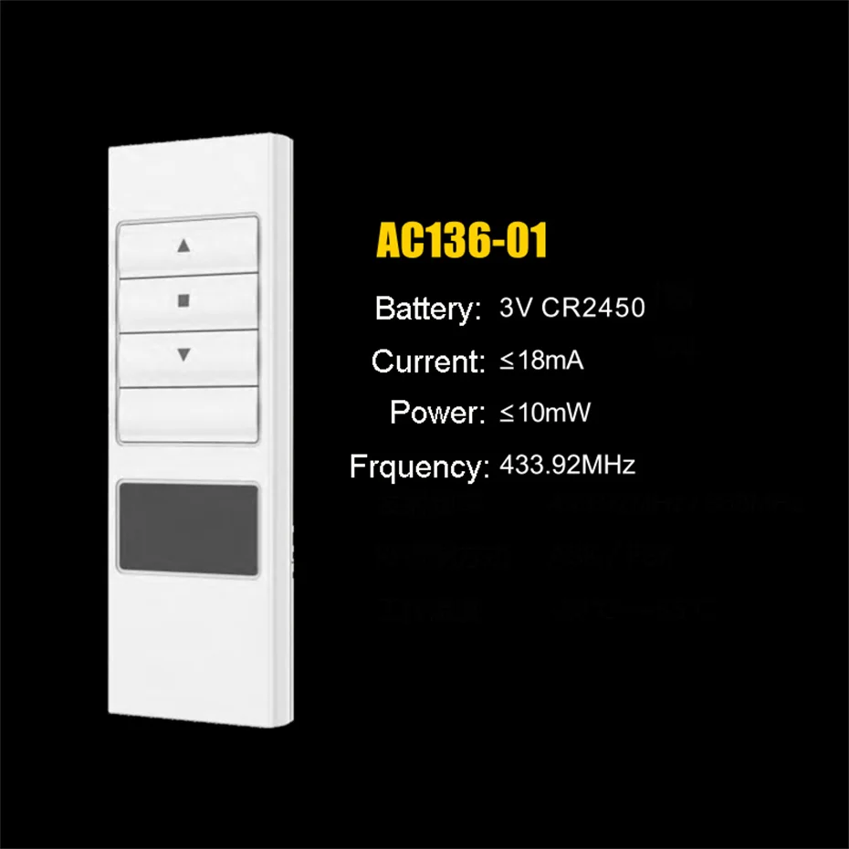 A-OK AC136 Series Wireless RF433 Transmitter Emotter Hand-held Remote for A-OK RF433 motor,AC136-1,AC136-2,AC136-6,AC136-16
