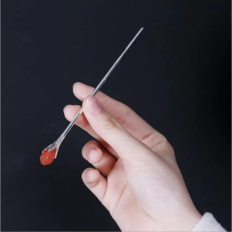 

Посеребренная заколка для волос с магнолией Hetian Jade Yinn Red Agate Orchid Eau Stone Серебряные женские аксессуары для волос