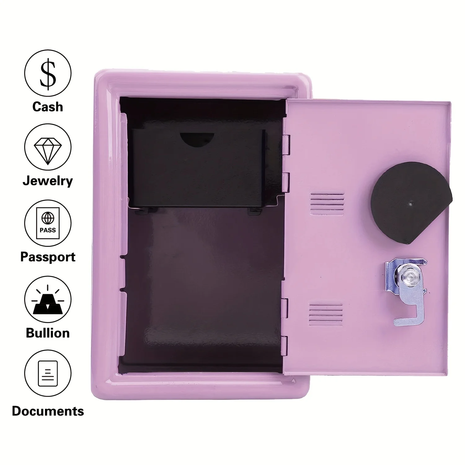 Children's money box, iron cash storage box with key and combination lock, small money box with removable drawer