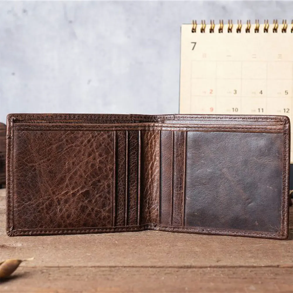 Rfid Blocking Wallet Men Vintage Cow Genuine Leather Wallet Multi Slot Clamp Package Money Clip Id Card Purse Short Wallet