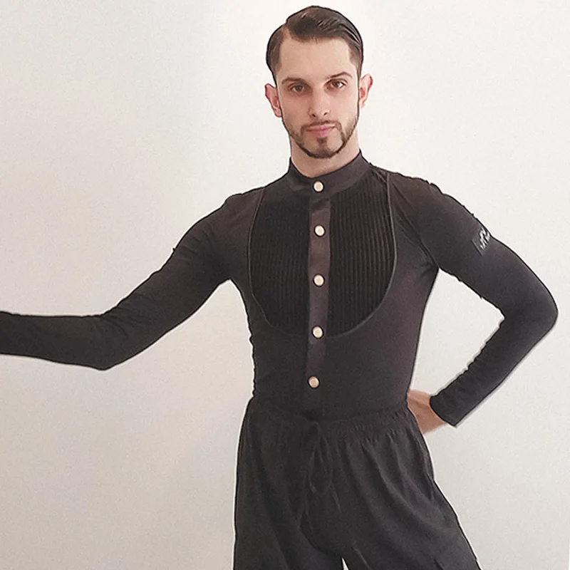 

Мужские топы для латинских танцев, боди с длинными рукавами, одежда для выступлений, румба, танго, одежда для бальных танцев, мужская рубашка для латинских танцев 4109