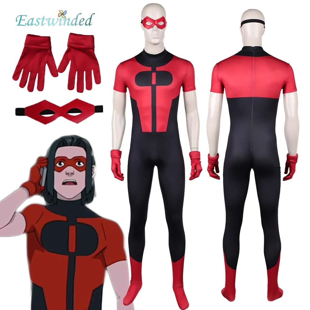 Disfraz de dibujos animados de Invincible 4, mono rojo de Oliver Grayson, máscara, trajes, disfraz para hombre adulto, uniforme de Carnaval de Halloween