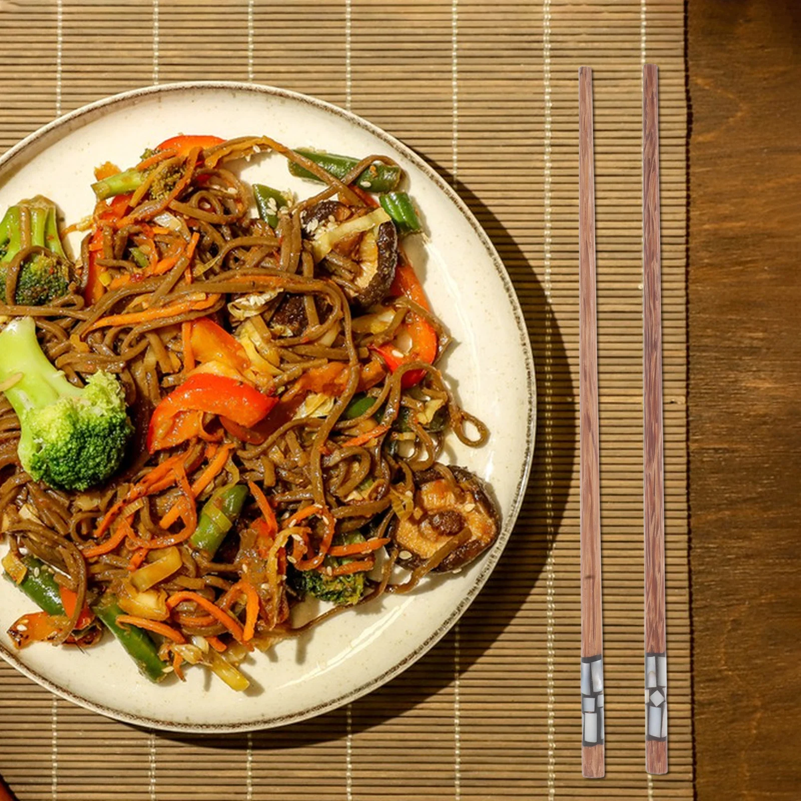 

2Pairs Creative Chopsticks Natural Wood Material Ergonomic Non-Slip Grip for Sushi Rice Noodles Dim Pot Reusable Dining