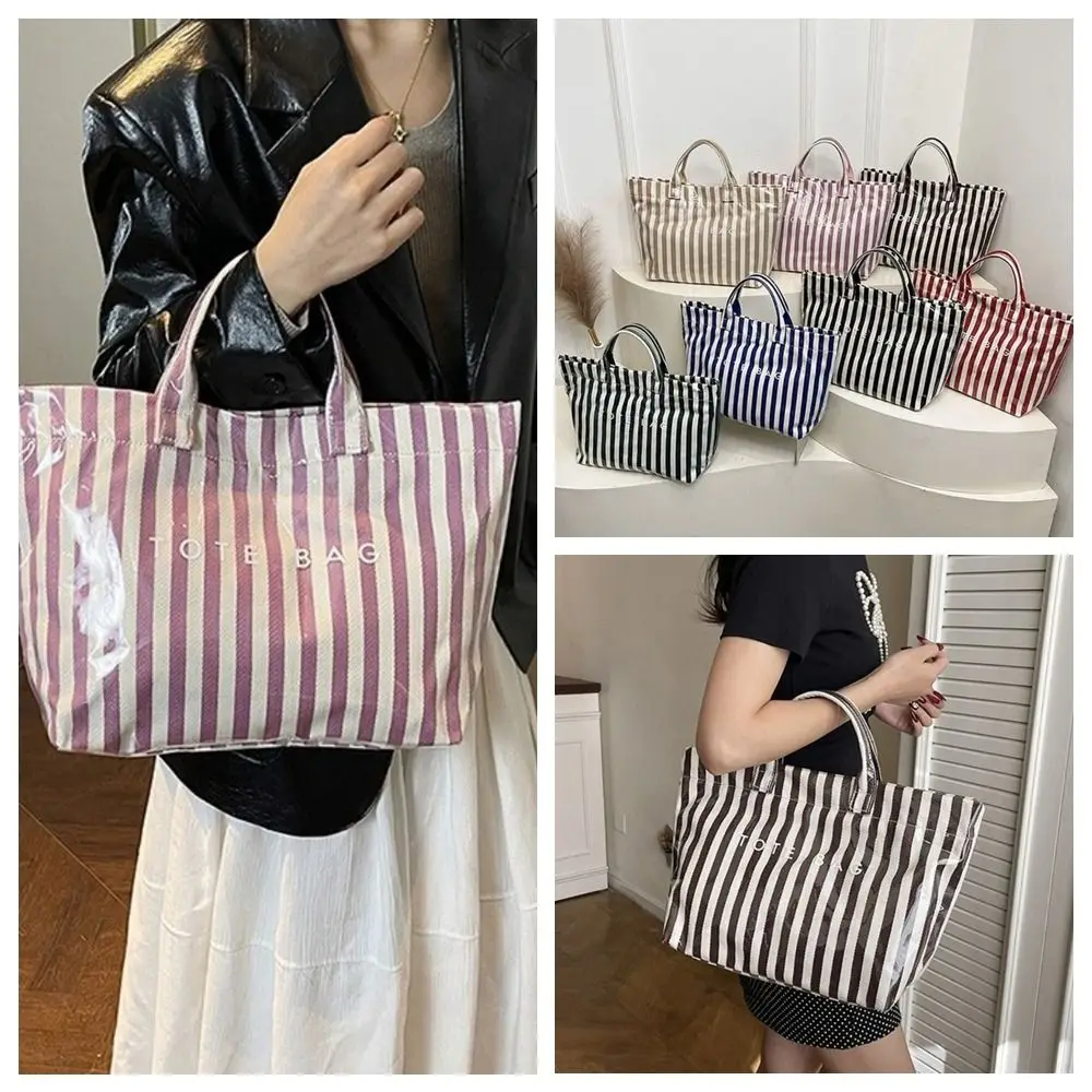 

Waterproof PVC Striped Tote Bag Stripe Large Capacity Letter Prints Handbags Tote Pouch Shoulder Bag Transparent Jelly Bag