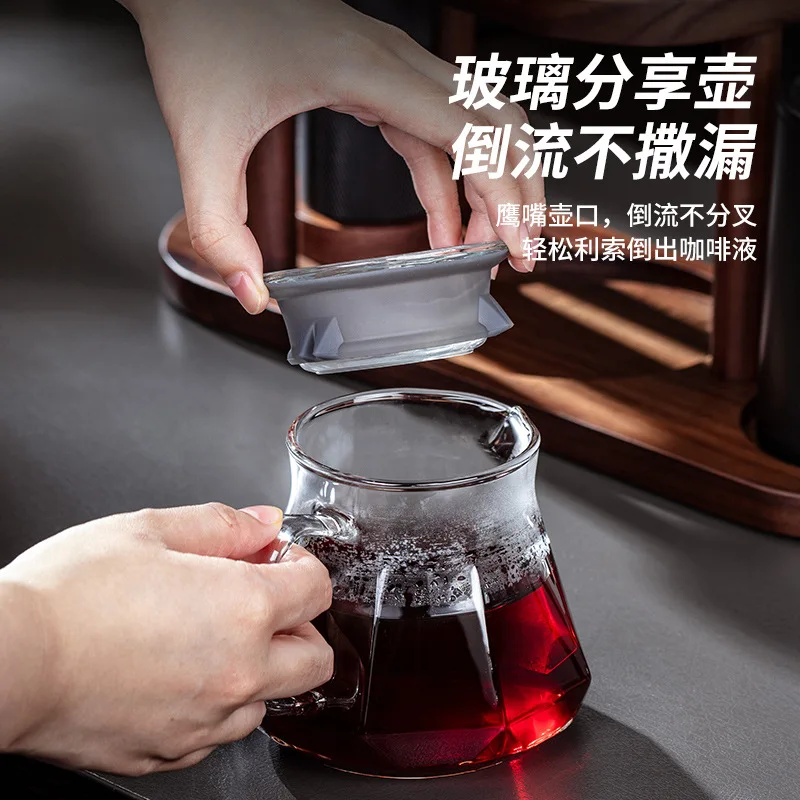 Glass Coffee Server Pour Over Coffee Set Solid Wood Drip Stand Storage Rack Hand Brew Coffee Combination For Home Bar - view 4