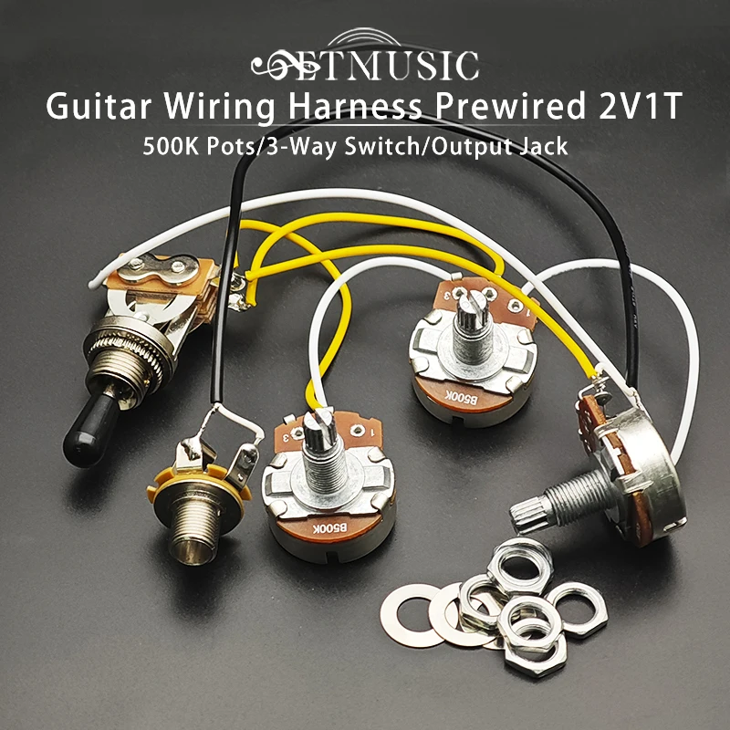 

Guitar Wiring Harness Prewired 2 Volume & 1 Tone 3-500K Pots 3-Way Switch Output Jack