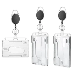 Transparent Badge Holder Exhibition ID Card Cover Case NameTag Badge Reel Keychain Hold 2 Cards Organizer Working Permit Sleeve