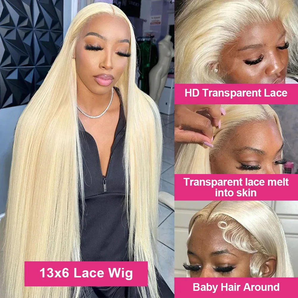 613 13x6 Lace Front Wig Human Hair Straight Blonde 13x4 Hd Lace Frontal Wig Pre Plucked 180% Density 613 Blonde Human Hair Wigs