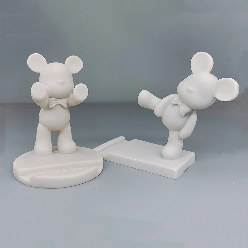 5 STKS Hars Beer Mobiele telefoon ondersteuning Art Aangepaste DIY Designer Speelgoed voor Kunstenaar Witte Poppen woondecoratie Figuur Accessoires