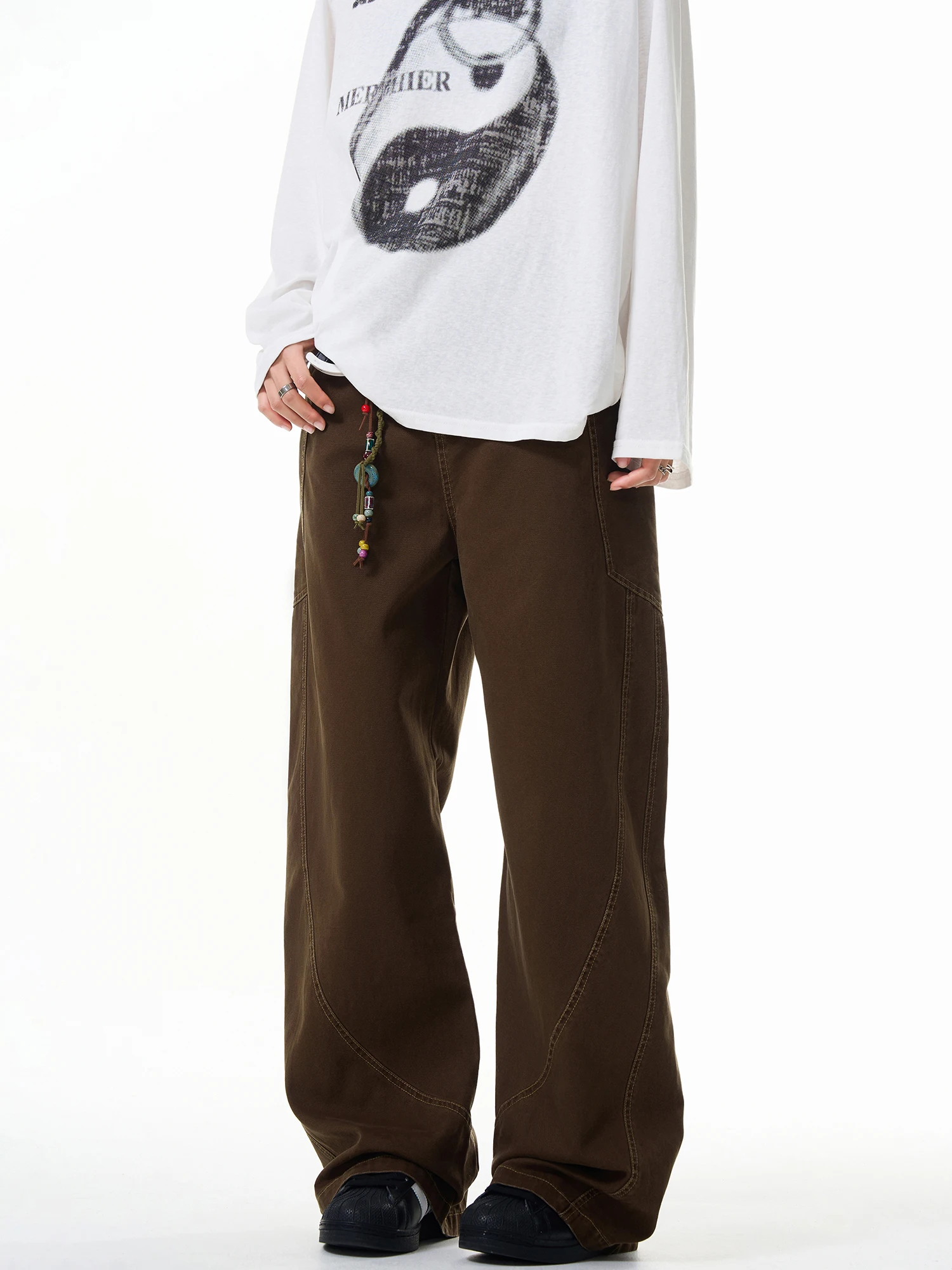 

Thumpup, мужские свободные прямые винтажные повседневные брюки в американском стиле ретро с 3D пошивкой, рабочая одежда, молодежный хлопок Vitali Sle 00%