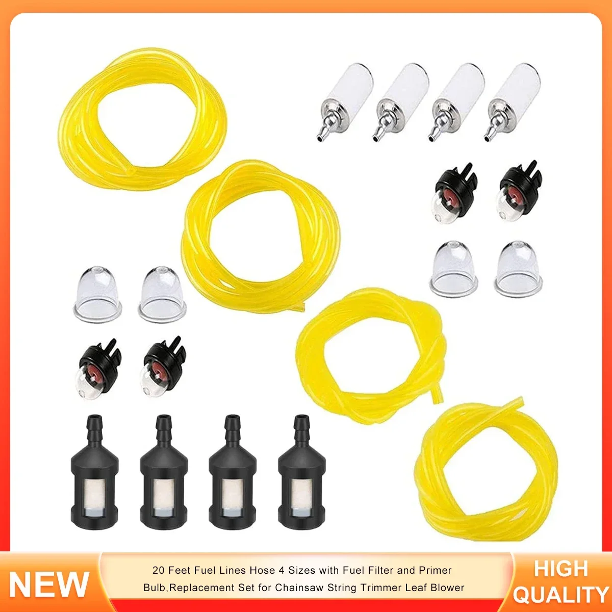 20 Feet Fuel Lines Hose 4 Sizes with Fuel Filter and Primer Bulb,Replacement Set for Chainsaw String Trimmer Leaf Blower