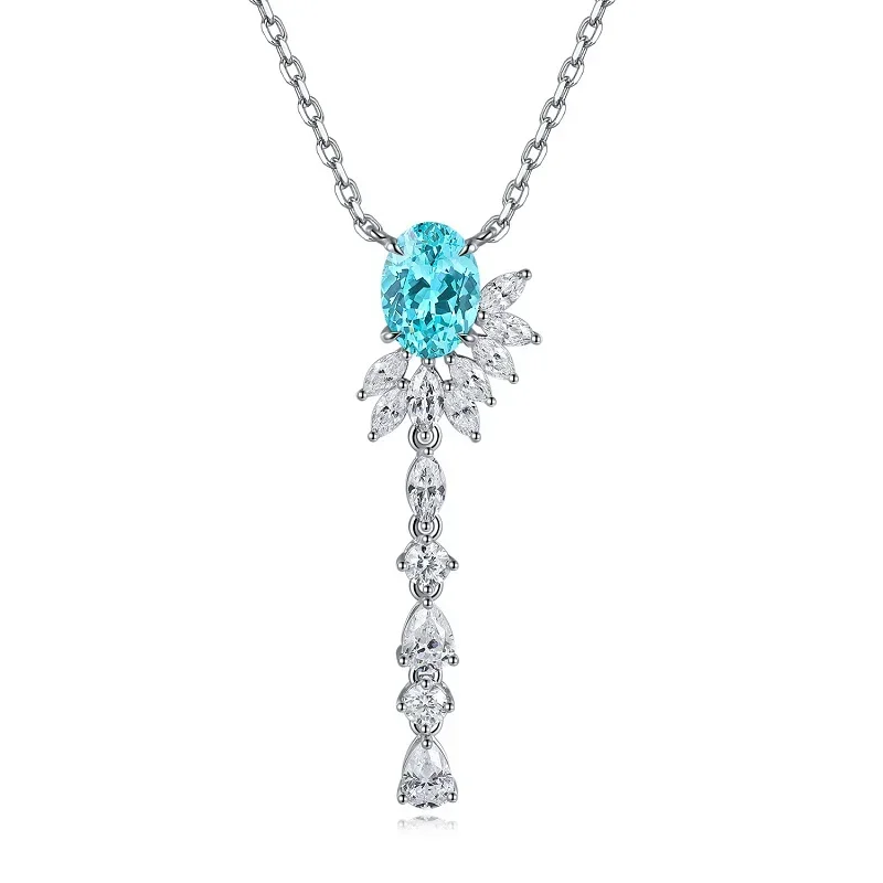 Ruif 925 Sterling Silver Beautiful Pendant Necklace for Women and Girl Wear 2.67ct Lab Grown Paraiba Fine Jewelry Party Gift