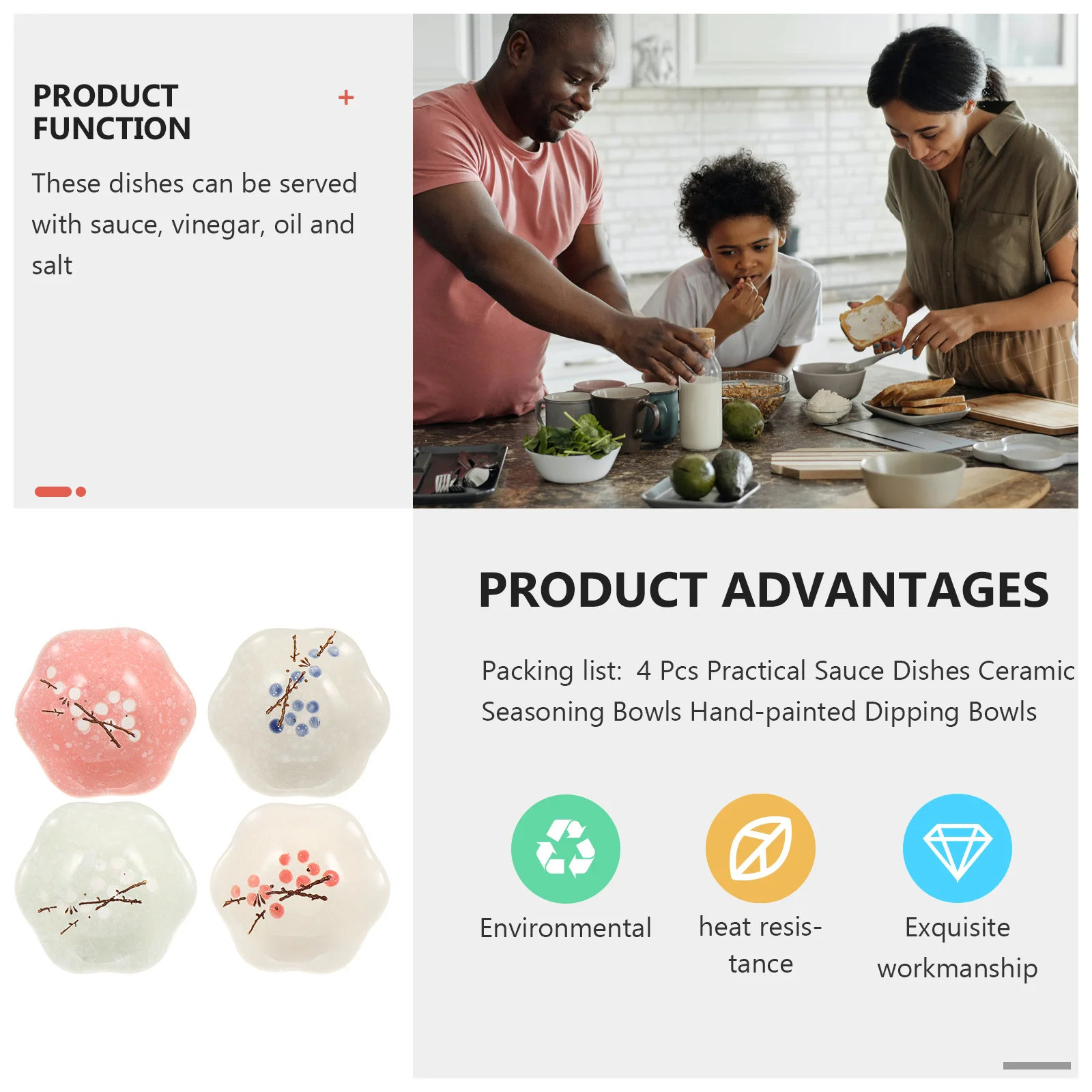 

4 Pcs Practical Sauce Dishes Seasoning Bowls Ceramic Containers Hand-painted Novel Trays Snack