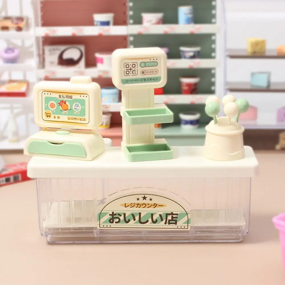 

Cash Register Dollhouse Miniature Cashier Checkout Reusable Mini Cashier Counter Toys Simulation Lollipop Snack Rack