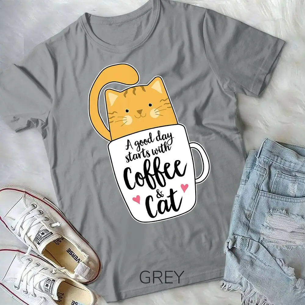 Lustige orange Katze Kaffeetasse T-Shirt Katze Liebhaber Geschenke Unisex Form T-Shirt