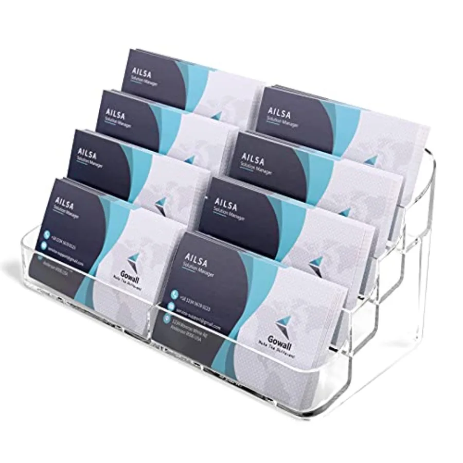 

8 Pocket Acrylic Business Card Holder for Desk Clear Stand Desktop Plastic Business Card Display for Exhibition Home and Office