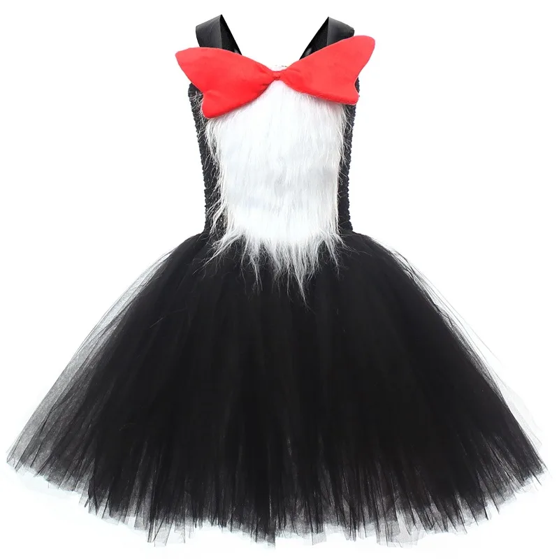 Girls' Cat Tulle Tutu Dress with Red-and-White Striped Hat,Kids Cartoon Performance Clothes,Fluffy Tulle Princess Gown for Party