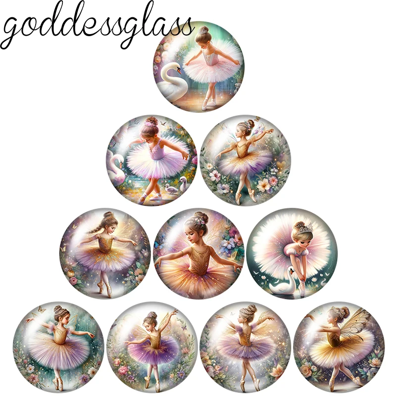 Dancing ballet Girl Cute Little Girl 10pcs 12mm/18mm/20mm/25mm Round photo glass cabochon flat back Making findings Jewelry