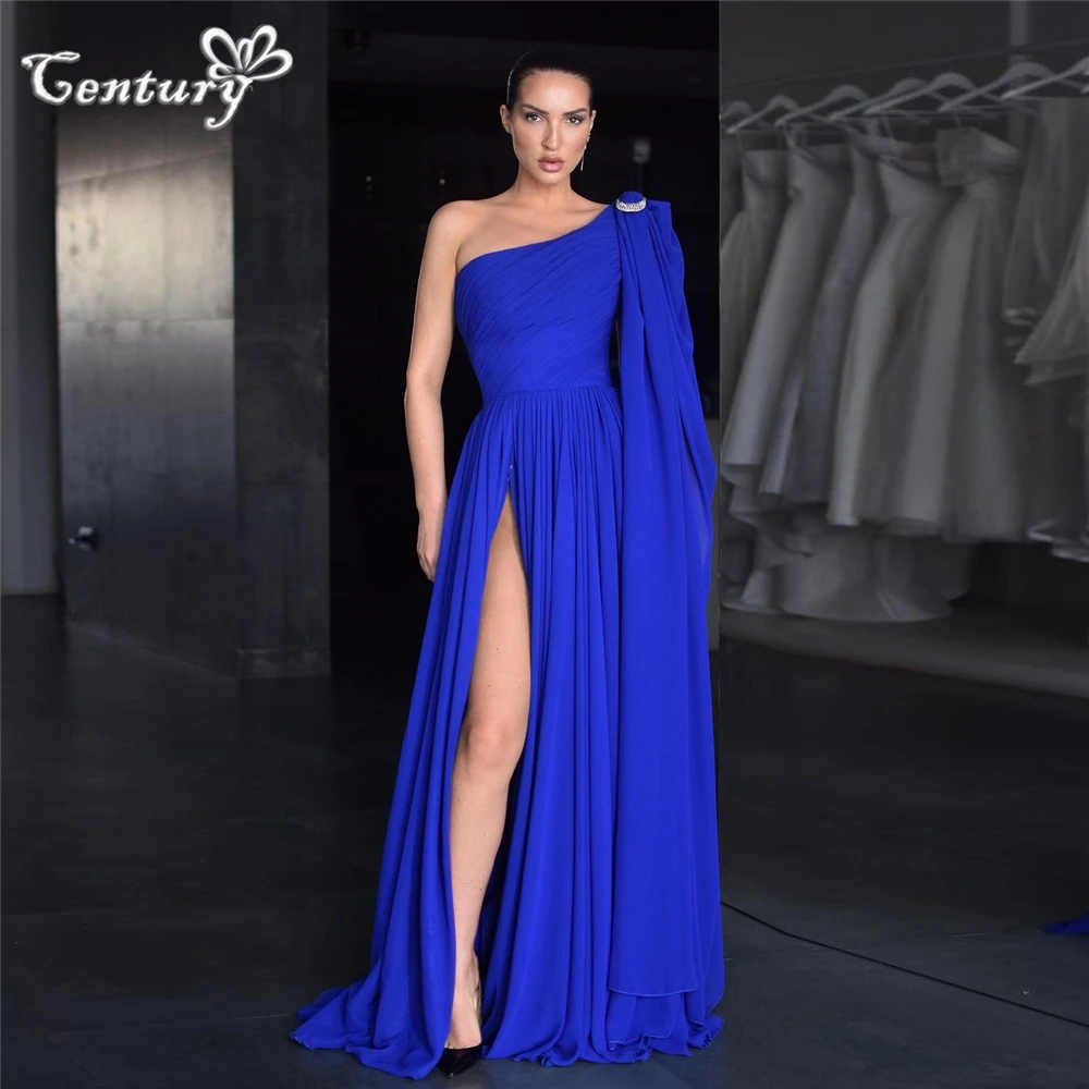 Royal Blue Saudi Arabic Evening Dresses One Shoulder Dubai Prom Dress Long Side Slit Formal Gowns Wedding Party Gowns Customized