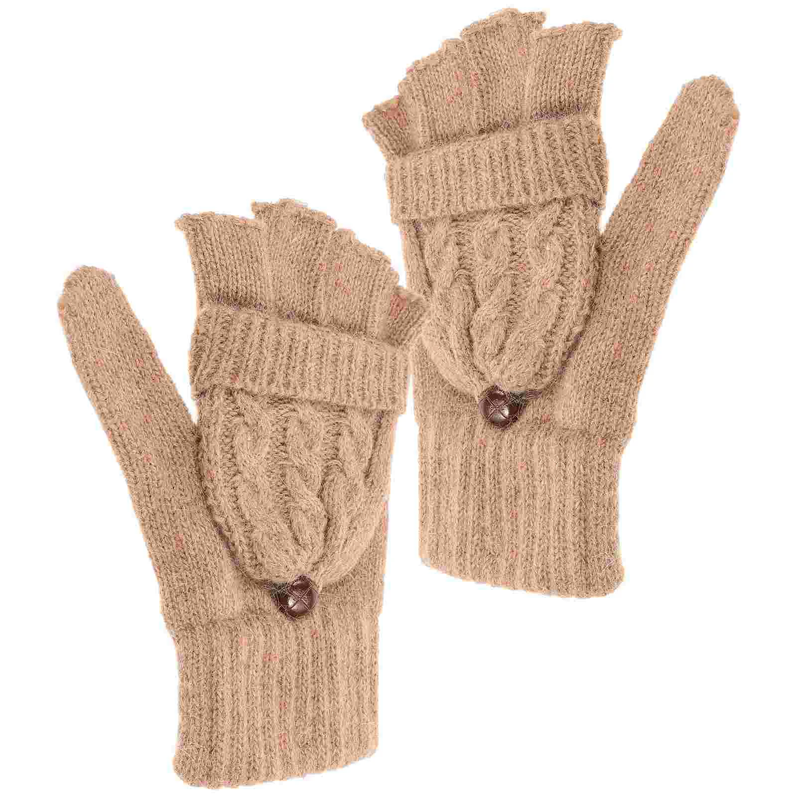 Oven Mitts Mitten Gloves Fingerless Winter Women Ultraviolet Light Wool Brown Women's