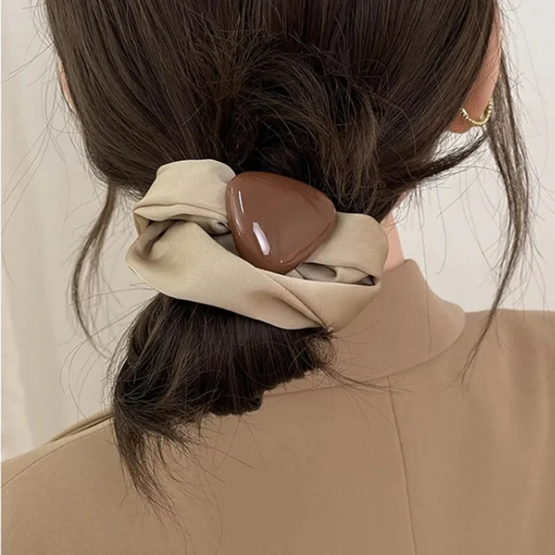 

Newest Silk Big Elastics Heart Fold Hair Band Elegant Hair Scrunchies Rope Ladies Sports Dancing Ponytail Hold Accessories Ties