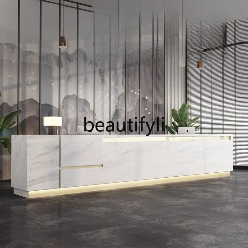 

Company Lacquered Imitation Marble Front Desk Reception Desk Simple Beauty Salon Hotel Cashier Desk Customization