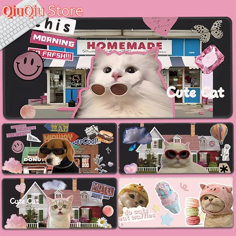 

Коврик для мыши с граффити, кошка, собака, милый ретро большой офисный домашний коврик для стола, коврик для клавиатуры компьютера, браслет