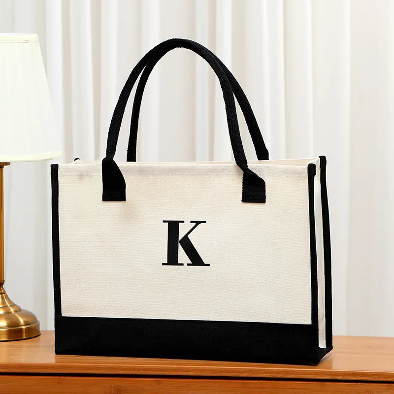 

Large capacity handbag travel bag pure letter open mouth canvas handbag storage bag handbag shopping bag with bow ribbon