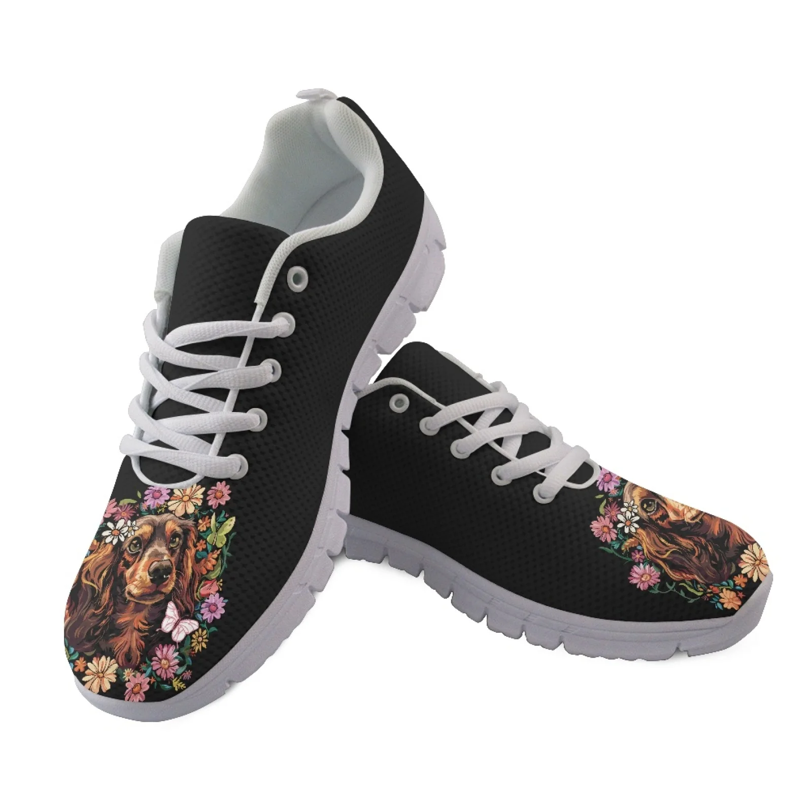 Coloranimal Dog Flowers Mesh & EVA Sole Walking Mesh Shoes Breathable Sports Shoes for Women New Trend
