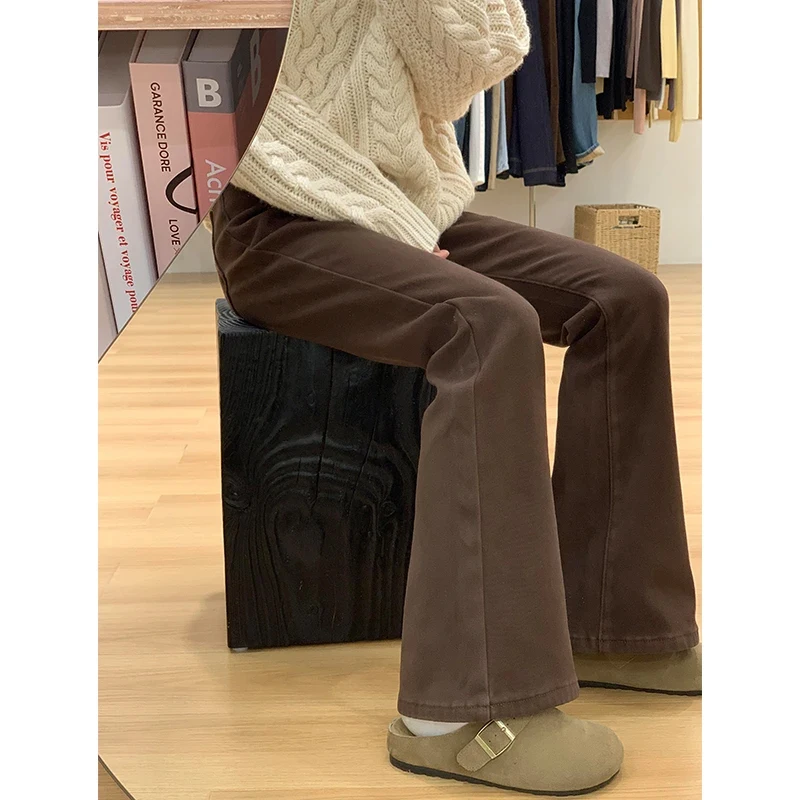 

Джинсы Thiened Fce с высокой талией, расклешенные, кофейного цвета, осенне-зимние, новые, женские, для повседневной носки, износостойкие