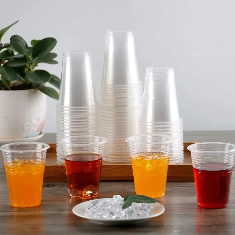 100 packs 8 oz 220ml Clear Plastic Cups, Disposable Party Cups for Cold Drinks - Bubble Boba - Iced Coffee - Tea