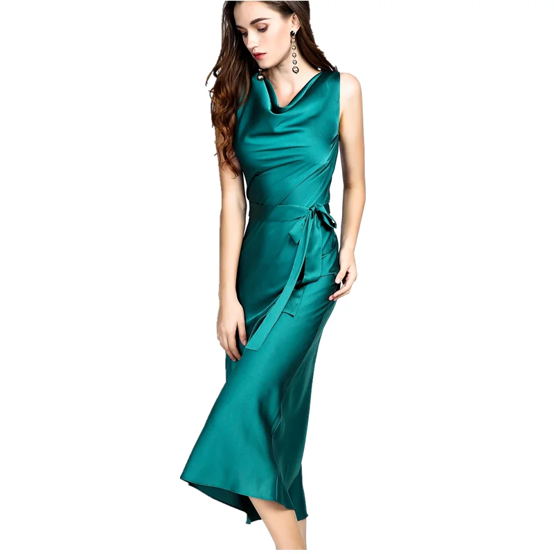 2024 Sexy Belted winging collar Acetate satin Dress Robe Vestidos New Celmia Women Elegant Satin Silk Party Maxi Dress 