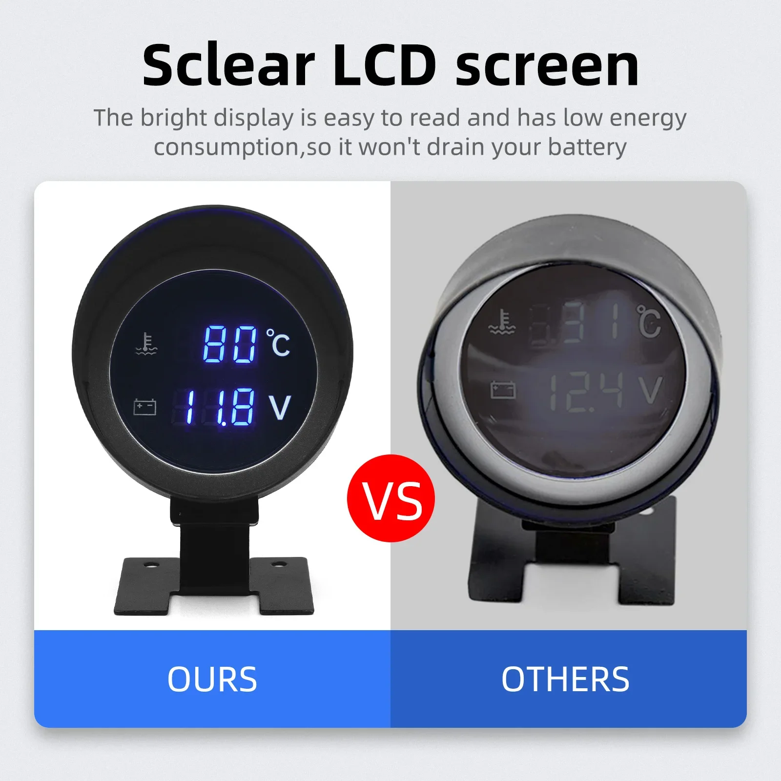 Led Digital Car Truck Water Temp Gauge Temperature Sensor + Voltmeter Volt Voltage Meter 2 in 1 with 26mm-40mm Joint Pipe Sensor view 4