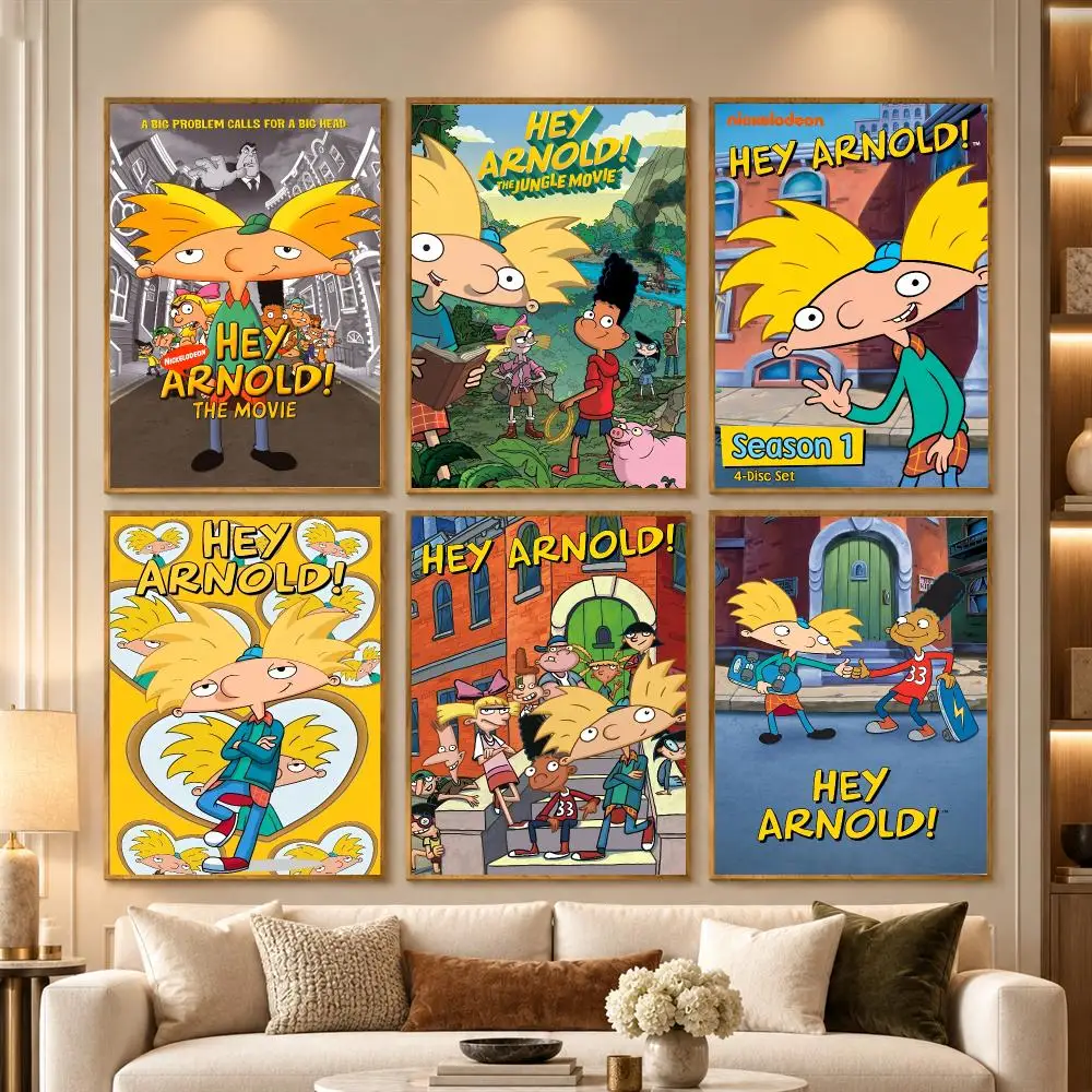 Cartoon Hey A-Arnold Poster Wall Art Stickers Self Adhesive Print Mural Decals for Bedroom Living Room Apartment Home Decor Gift