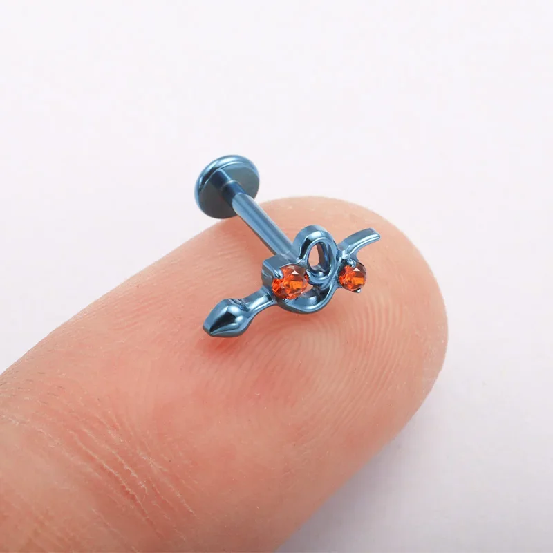 ZOOR F136 التيتانيوم أنودة ثعبان مختبر ثقب Labret مع زركون الأذن اللولب شقة الزنمة القرط الأنف الدائري الشفاه ثقب #4