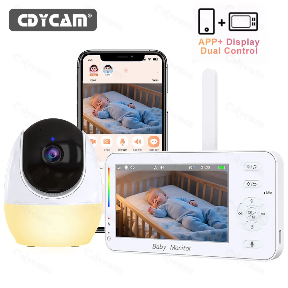 moniteur-bebe-wifi-43''-1080p-avec-application-mobile-vision-nocturne-veilleuse-fonction-vox-berceuses-surveillance-de-la-temperature-et-camera-video