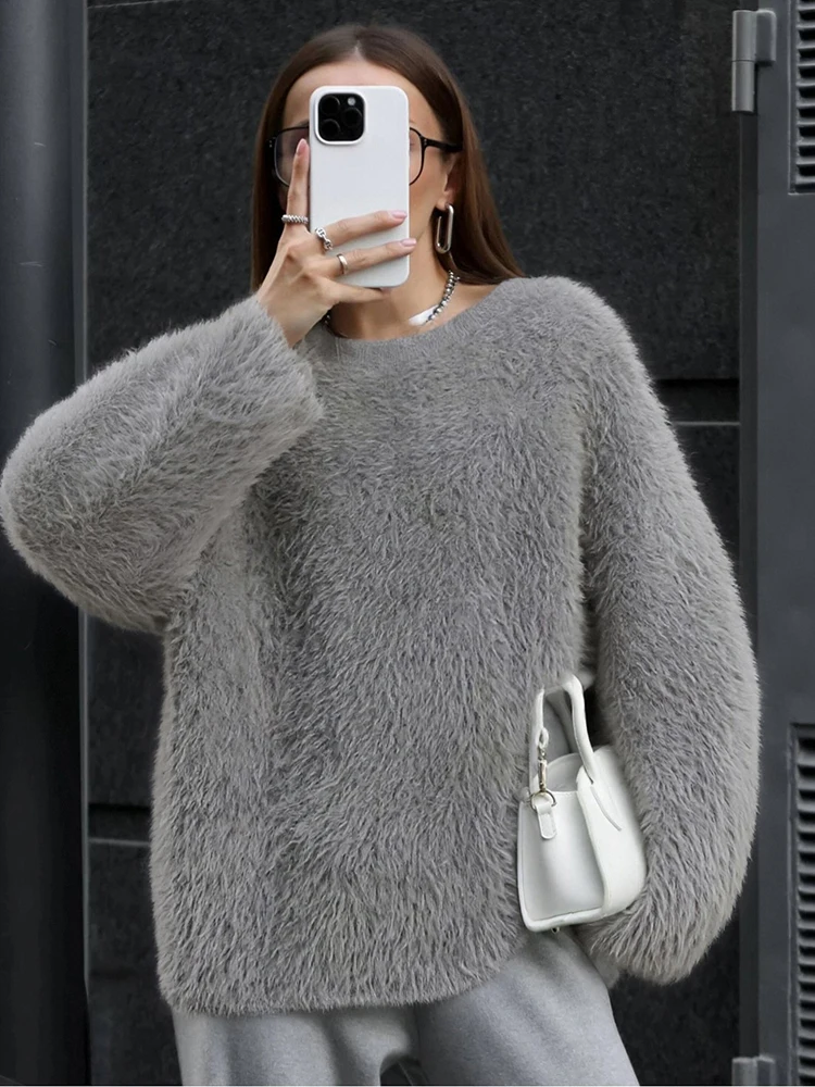 

Tuularose Fashion Plush Sweater Women's New Solid Loose Soft Knit Pullovers Casual Basic Commuter Streetwear 2026 Female Sweater