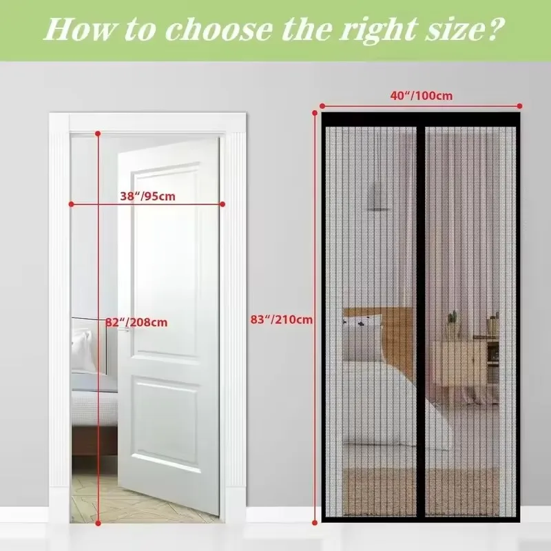 100cm Magnetic Screen Door Mesh Curtain Mosquito Net Bug Hands Free Partition Mute Striped Door Curtain Bedroom Ventilation