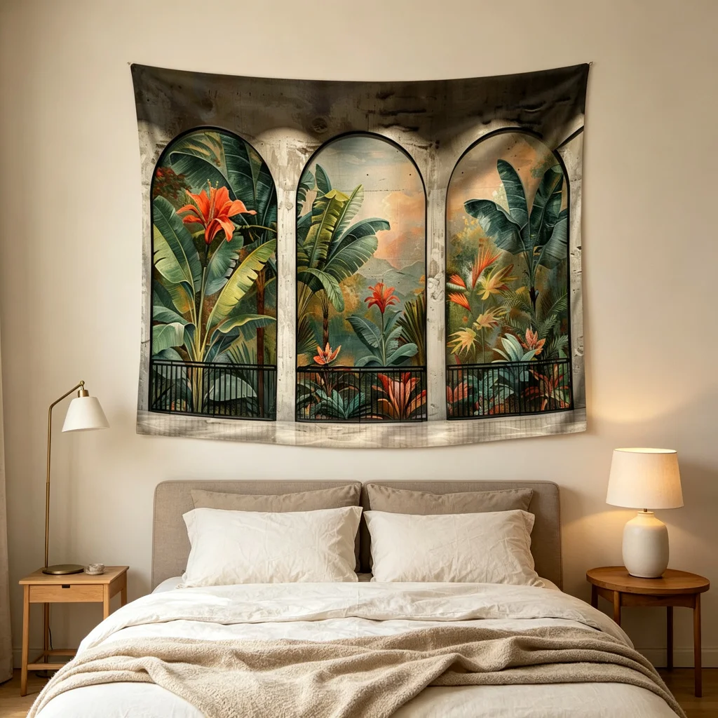 1PC Arch Plants Print Backdrop Banner, Bedroom Living Room Photo Background, Polyester Wall Hanging, Home Decor, Wall Art