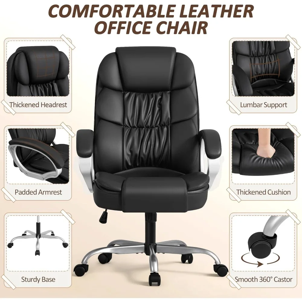 High Back Office Chair PU Leather Adjustable Height Modern Executive Swivel Task Chair with Padded Armrests for Computer Desk
