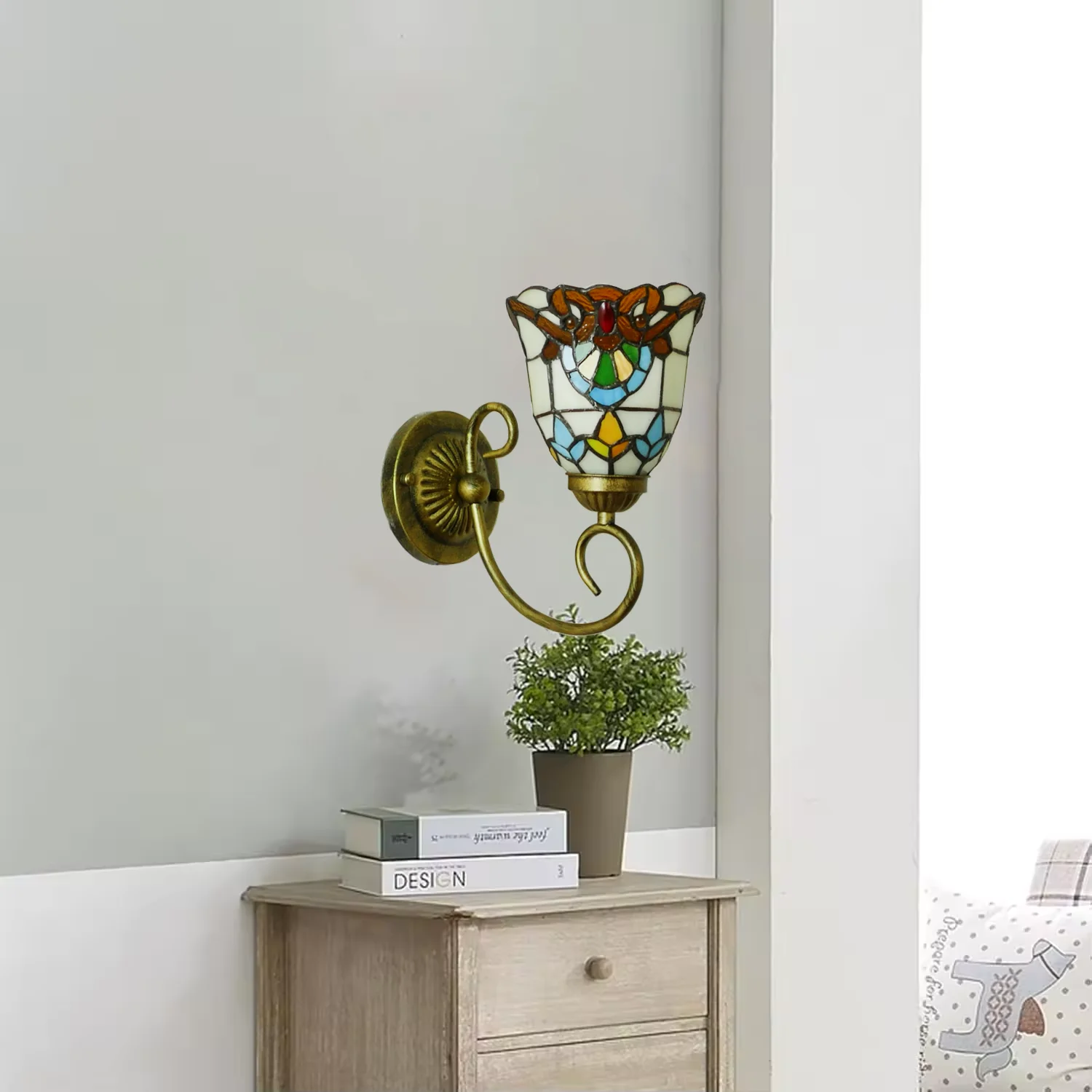 Luminária de Parede Artesanal de 8 Polegadas com Cúpula de Vidro Colorido e Fonte de Alimentação AC para Decoração Residencial