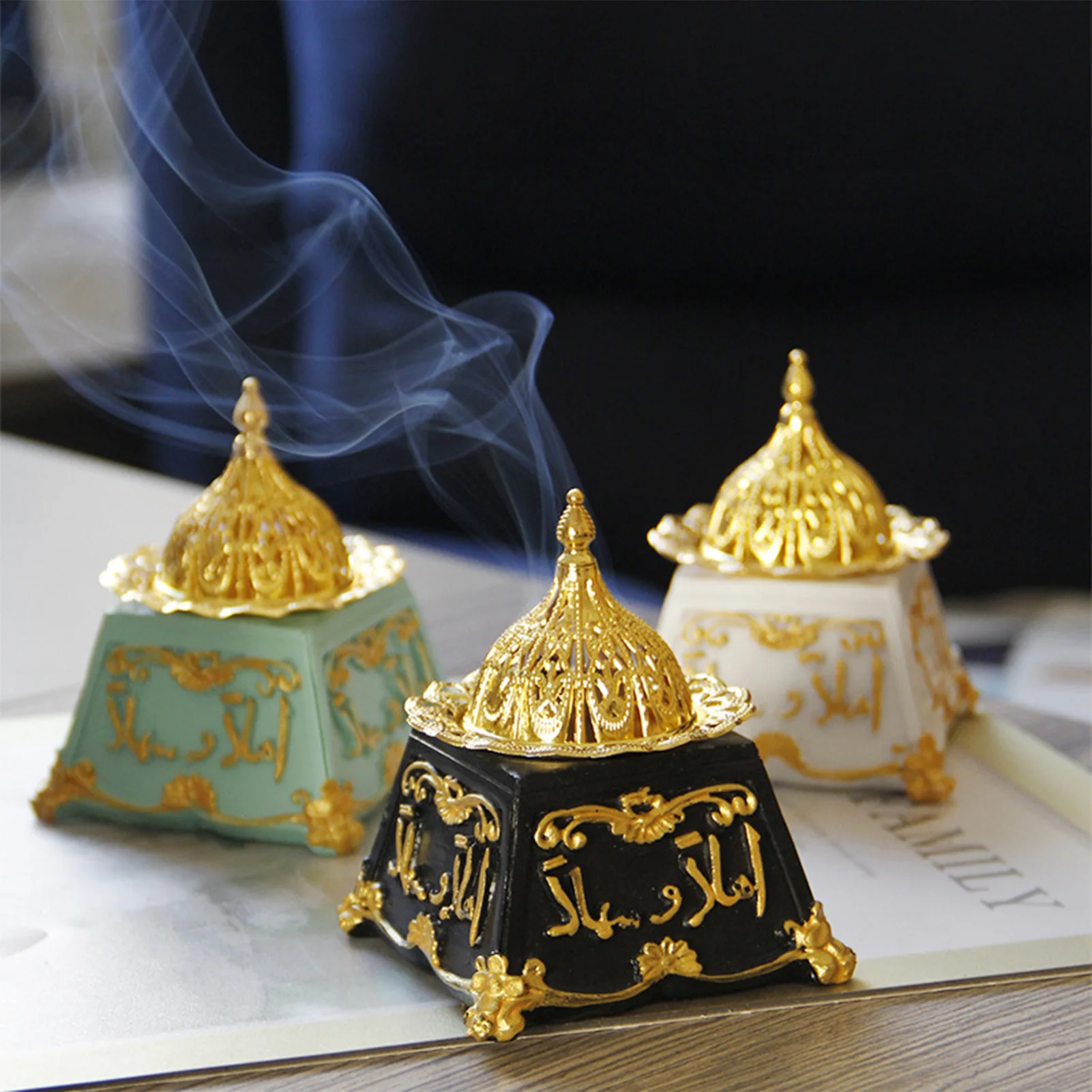 2025 Eid Mubarak Ornament Hollow Castle Pattern Resin Incense Burner Middle Eastern Muslim Ramadan Decor Aromatherapy Burner