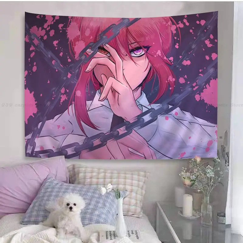 Anime Chainsaw Man Makima Printed Large Wall Tapestry Hippie Flower Carpets Dorm Home Decor Cheap Aesthetics Hanging