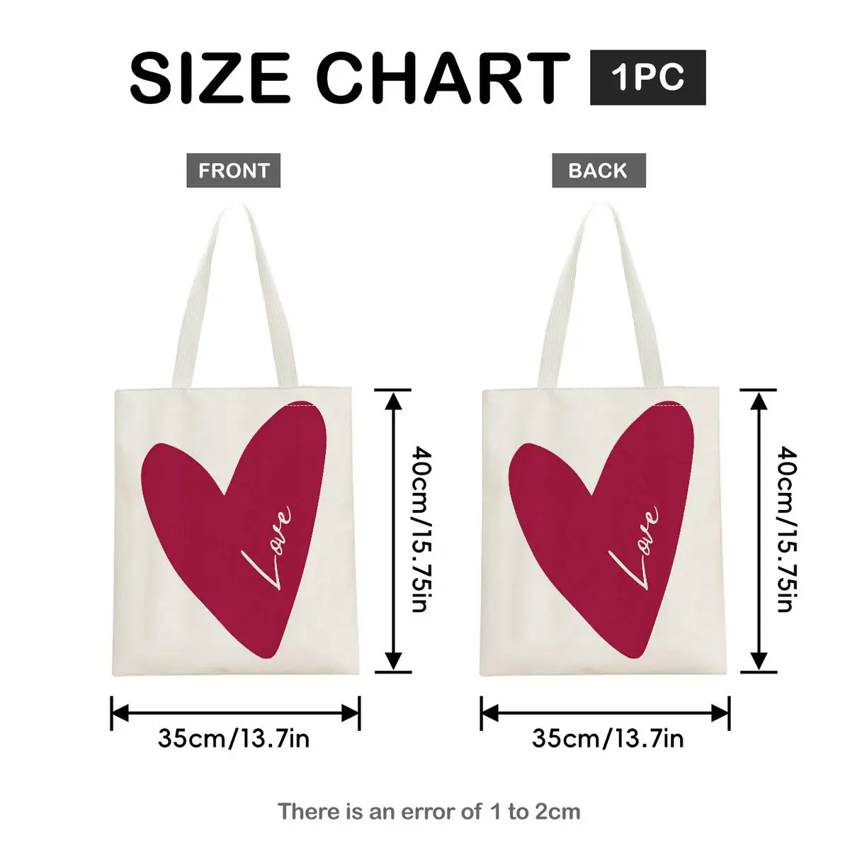 1pc Minimalist Red Heart Tote Bag - Bright // Suitable for Grocery Shopping, Beach Trips, Commuting, Casual Outings, Durable Han