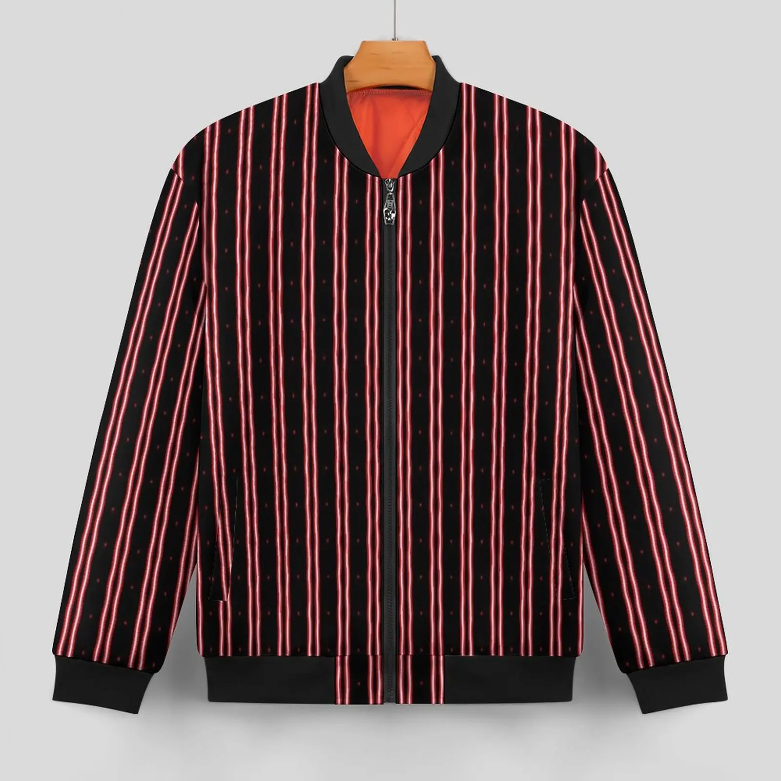 Red And White Stripes Casual Jackets Man Vintage Print Coats Autumn Trendy Jacket Waterproof Graphic Loose Clothes Big Size