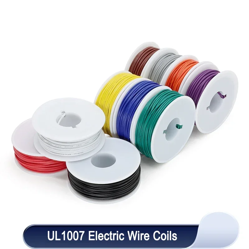 UL1007 Electric Wire In Roll 30/28/26/24/22/20/18/16AWG PVC Insulated Tinned Copper Cable 300V LED Lamp Lighting Line Kit