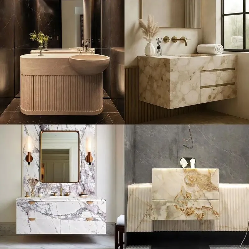 Stylish Travertine Bathroom Vanity with Marble for Small Spaces Modern Luxury