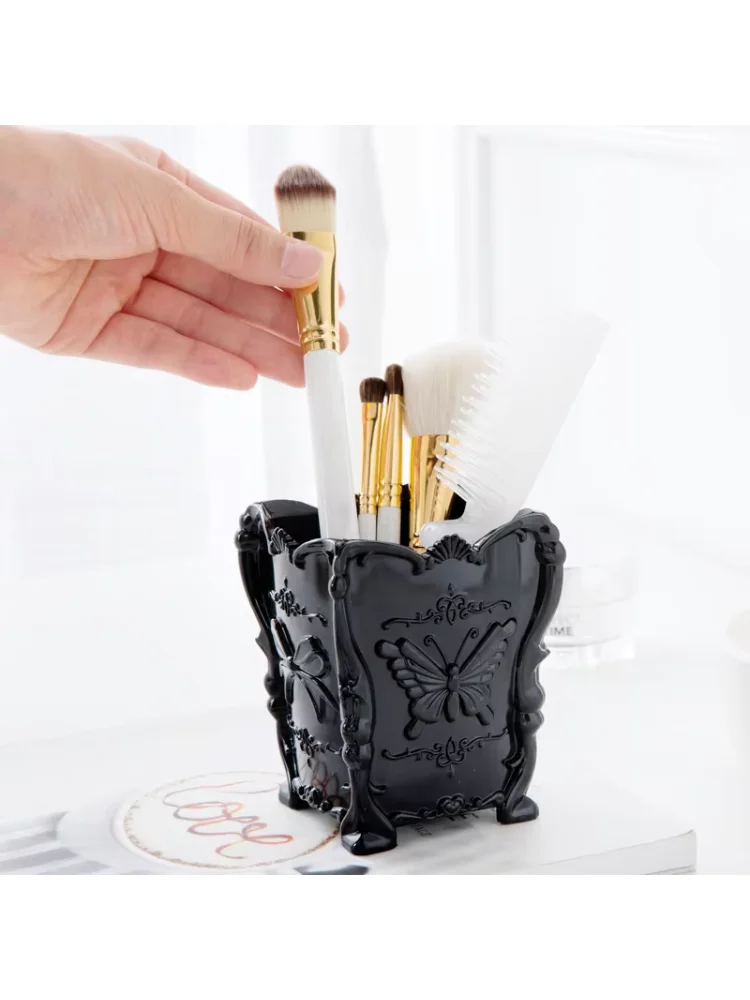 Creative retro cosmetics storage box desktop makeup brush skin care daily debris organizer plastic dressing table storage box