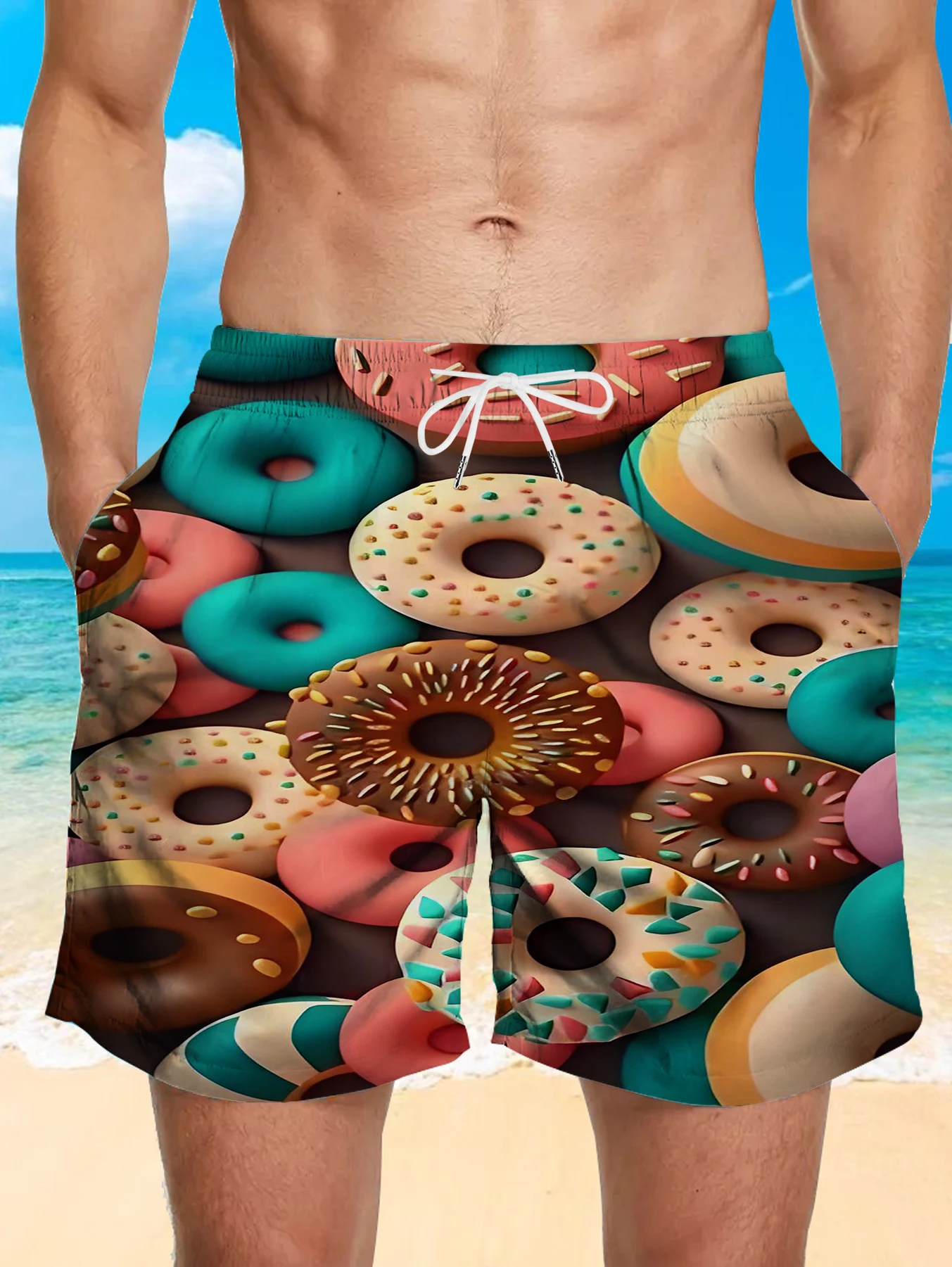 Casual Lounge Beach Shorts Men Full Digital Print Skin-friendly Polyester Trunks