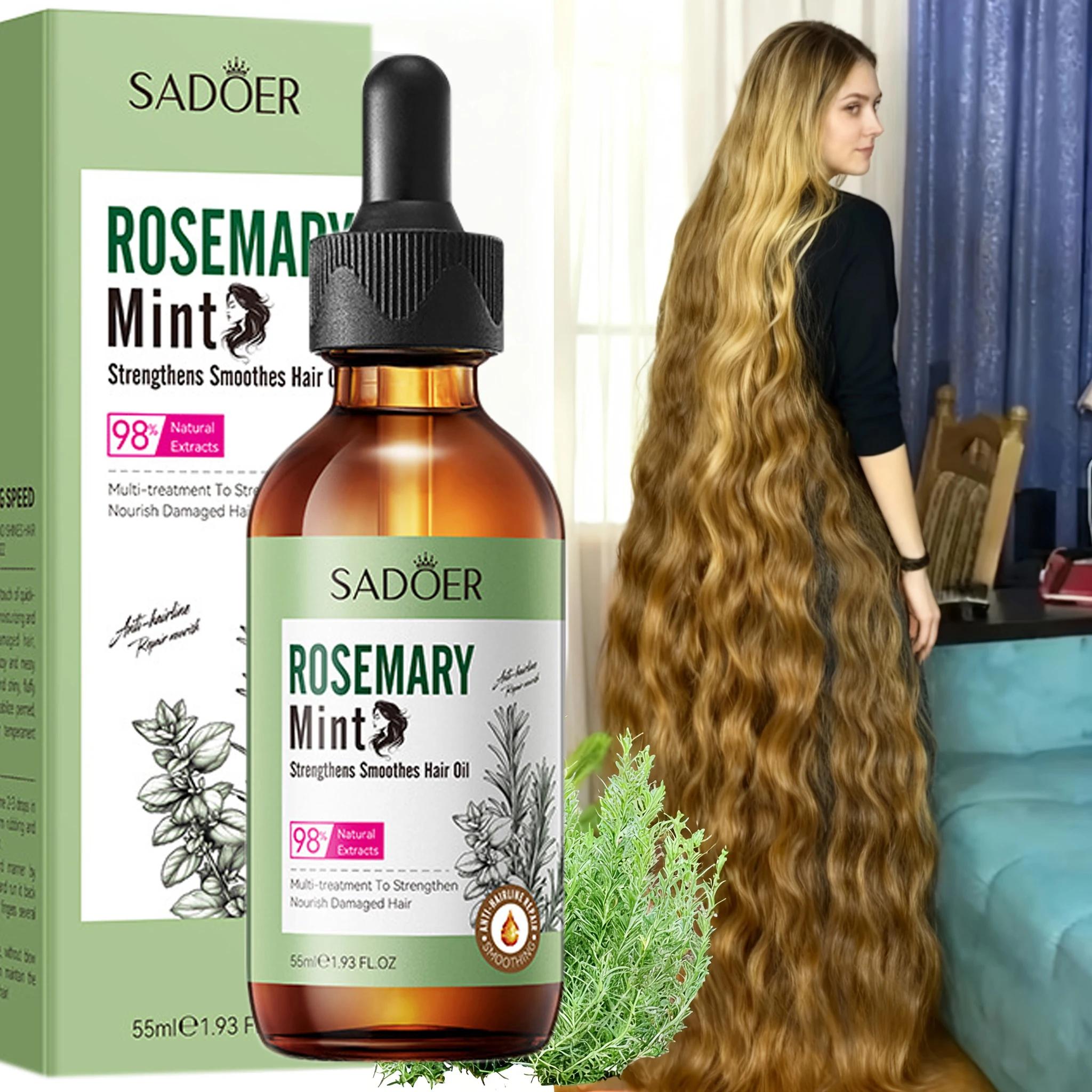 

55ml Rosemary Hair Growth Oil, Anti Hairs Loss Treatment, Hair Regrowth Serum Make Hair Fast Longer Thicker Hair Growth Products